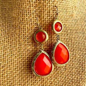 Gold Rimmed Orange Teardrop Earrings